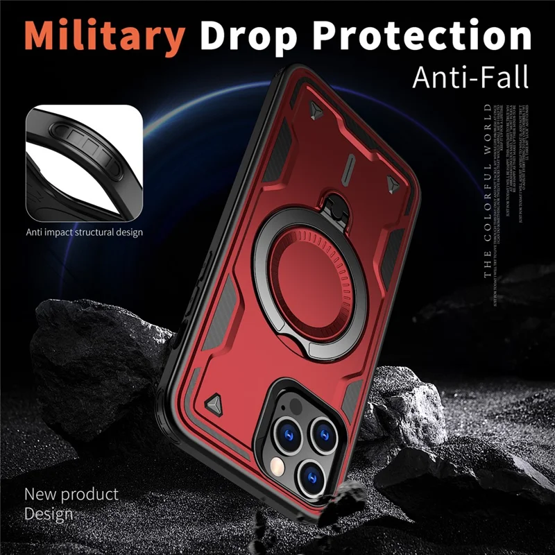 For iPhone 13 Pro Max / 12 Pro Max Case Compatible with MagSafe Military Protection PC+TPU Kickstand Phone Cover - Red