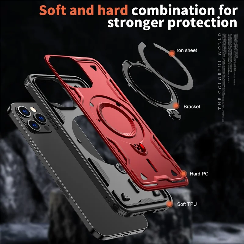 For iPhone 13 Pro Max / 12 Pro Max Case Compatible with MagSafe Military Protection PC+TPU Kickstand Phone Cover - Red