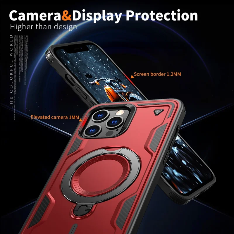 For iPhone 13 Pro Max / 12 Pro Max Case Compatible with MagSafe Military Protection PC+TPU Kickstand Phone Cover - Red