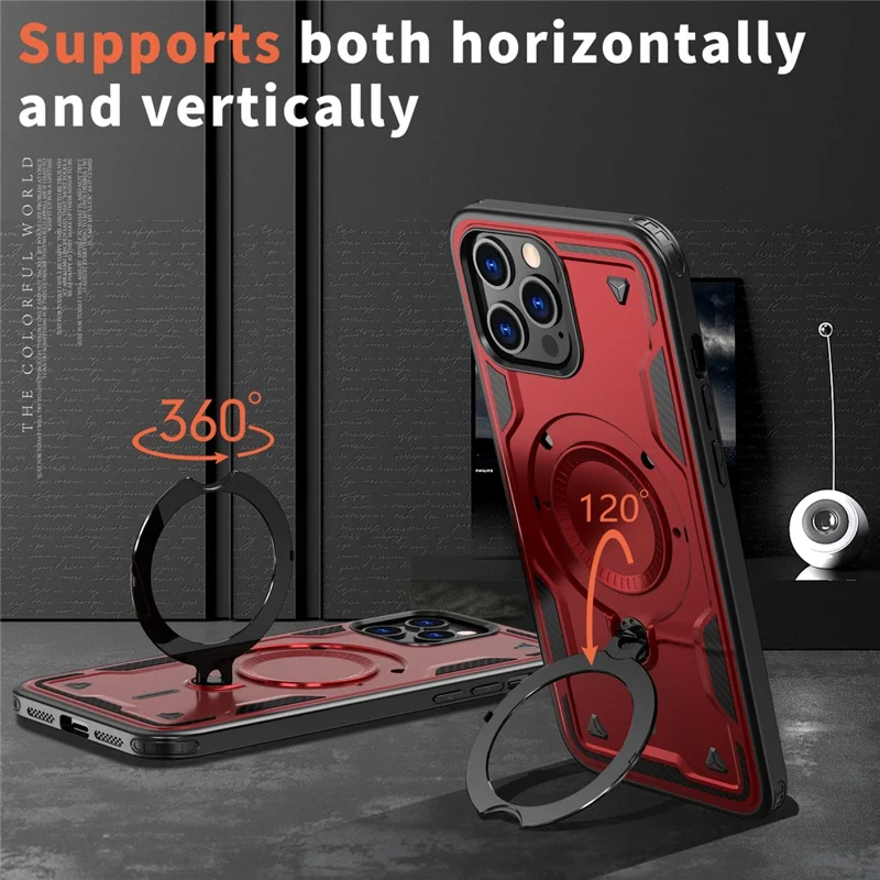 For iPhone 13 Pro Max / 12 Pro Max Case Compatible with MagSafe Military Protection PC+TPU Kickstand Phone Cover - Red