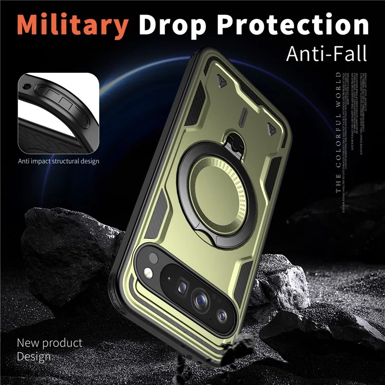 For Google Pixel 9 Pro XL Case Compatible with MagSafe Military Protection PC+TPU Kickstand Phone Cover - Olive Green