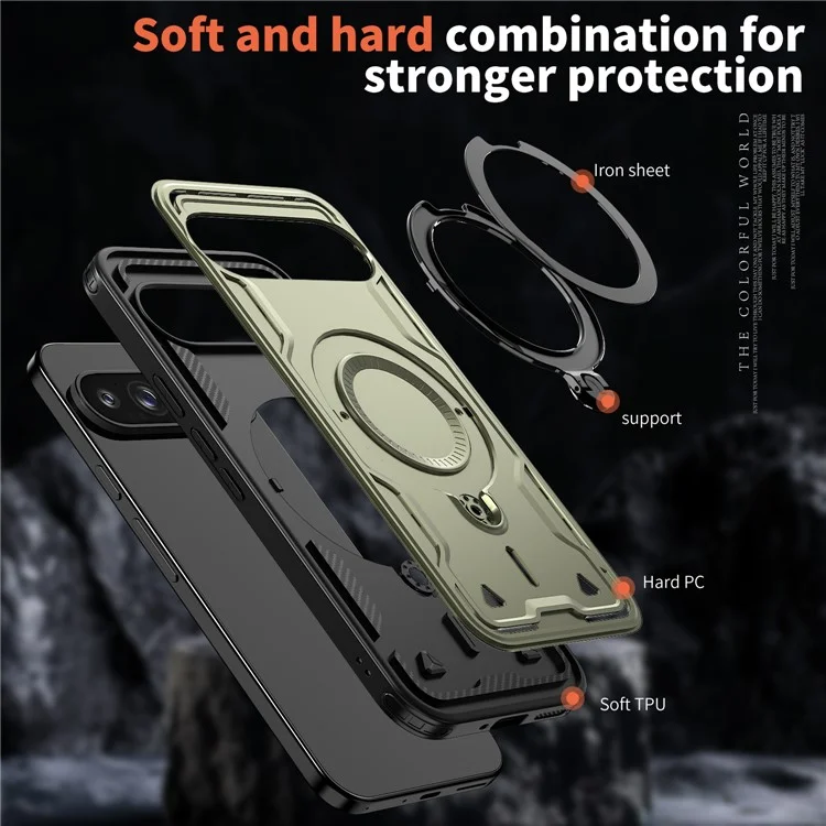 For Google Pixel 9 Pro XL Case Compatible with MagSafe Military Protection PC+TPU Kickstand Phone Cover - Olive Green
