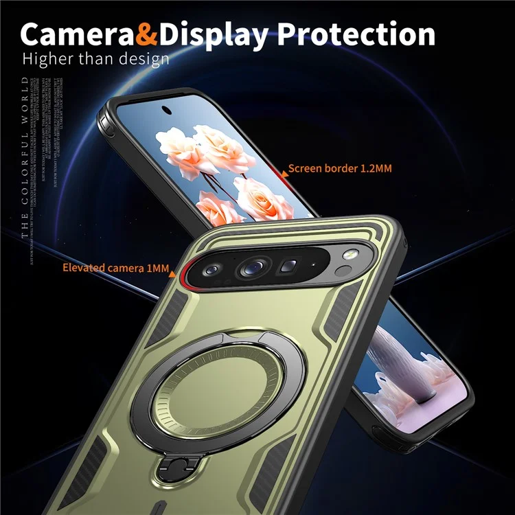 For Google Pixel 9 Pro XL Case Compatible with MagSafe Military Protection PC+TPU Kickstand Phone Cover - Olive Green
