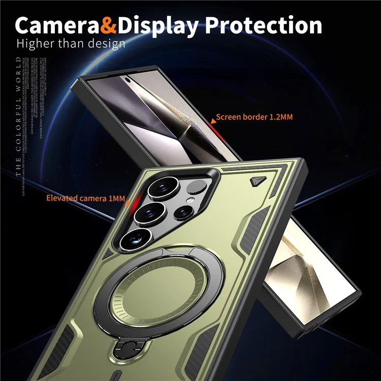 Pour Samsung Galaxy S24 Ultra Case Compatible avec MagSafe Military Protection PC+TPU Kickstand Phone Cover - Olive Green