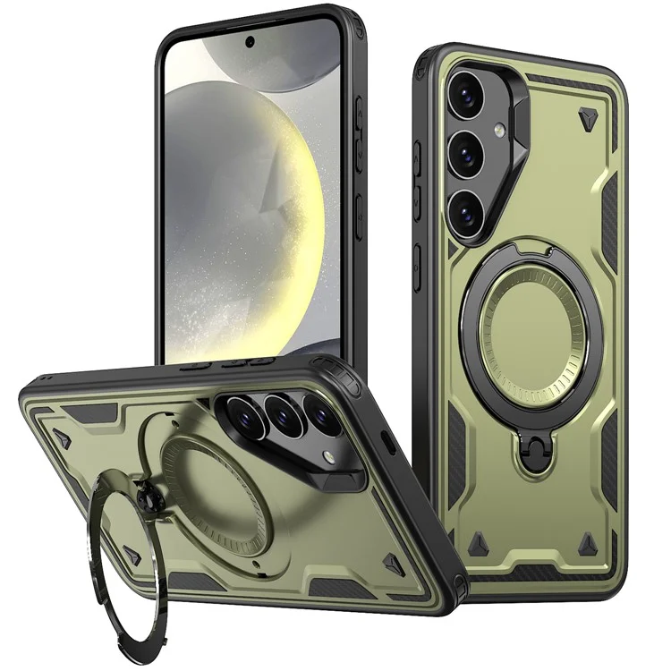 Pour Samsung Galaxy S25 / S24 Étui Compatible avec MagSafe Protection Militaire PC+TPU Support de Téléphone - Vert Olive