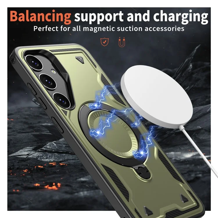 Pour Samsung Galaxy S25 / S24 Étui Compatible avec MagSafe Protection Militaire PC+TPU Support de Téléphone - Vert Olive