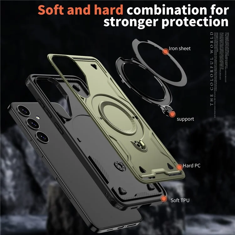 Pour Samsung Galaxy S25 / S24 Étui Compatible avec MagSafe Protection Militaire PC+TPU Support de Téléphone - Vert Olive