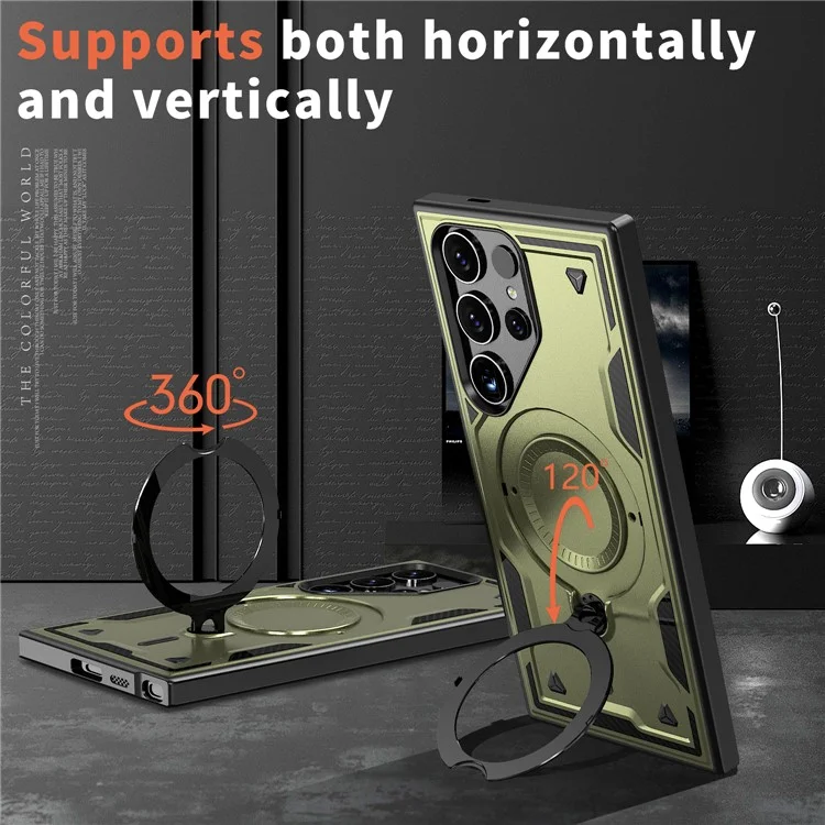 Para Samsung Galaxy S23 Ultra/S22 Ultra 5G Funda Compatible con MagSafe Protección Militar PC+TPU Soporte de Pie Cubierta del Teléfono - Verde Oliva