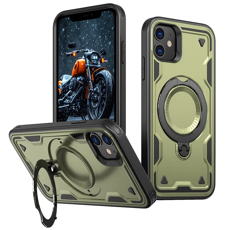 Für iPhone 11 / XR Hülle mit MagSafe-Kompatibilität, militärischer Schutz, PC+TPU-Ständer, Handyhülle - Olivgrün