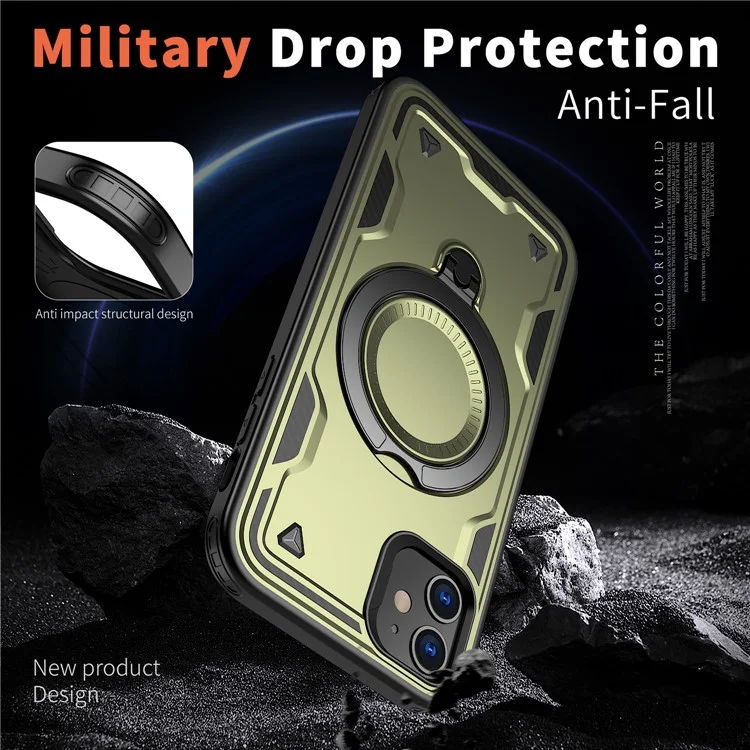 Für iPhone 11 / XR Hülle mit MagSafe-Kompatibilität, militärischer Schutz, PC+TPU-Ständer, Handyhülle - Olivgrün