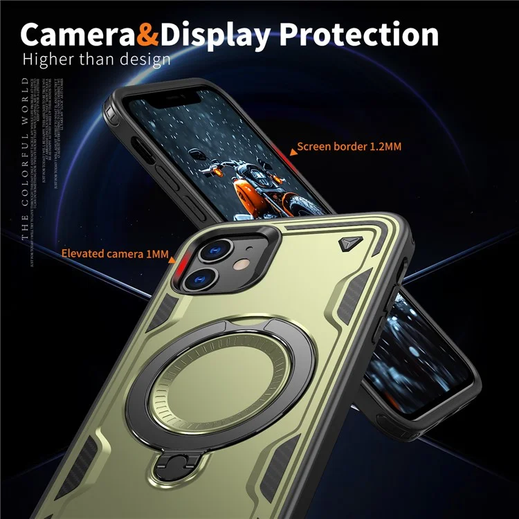 Für iPhone 11 / XR Hülle mit MagSafe-Kompatibilität, militärischer Schutz, PC+TPU-Ständer, Handyhülle - Olivgrün
