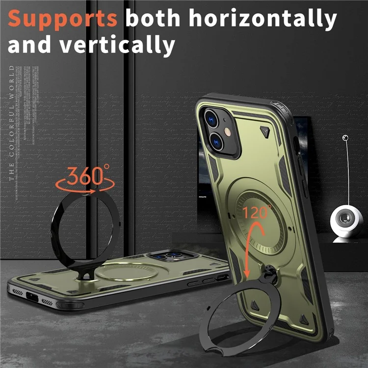 Für iPhone 11 / XR Hülle mit MagSafe-Kompatibilität, militärischer Schutz, PC+TPU-Ständer, Handyhülle - Olivgrün