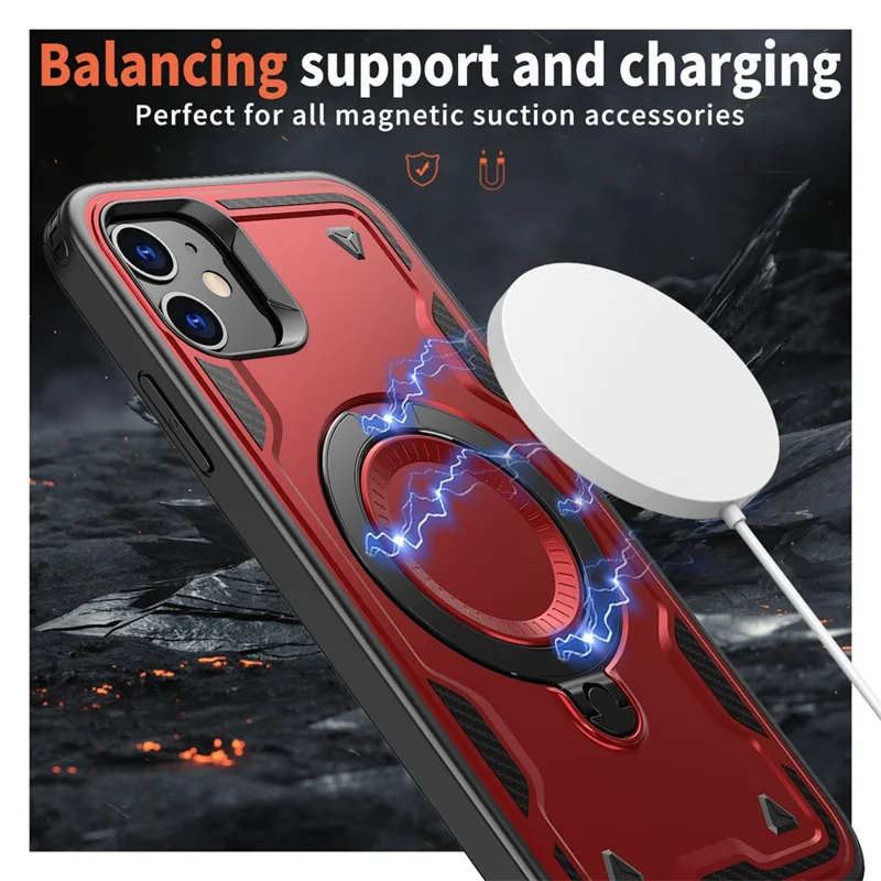 For iPhone 11 / XR Case Compatible with MagSafe Military Protection PC+TPU Kickstand Phone Cover - Red