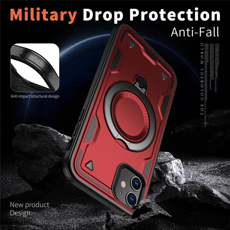 For iPhone 11 / XR Case Compatible with MagSafe Military Protection PC+TPU Kickstand Phone Cover - Red