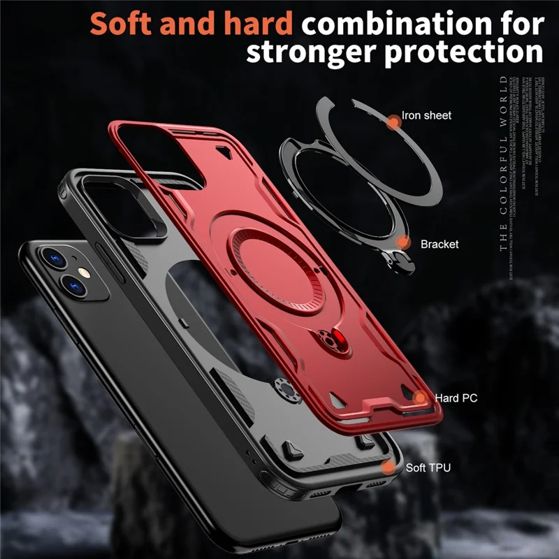 For iPhone 11 / XR Case Compatible with MagSafe Military Protection PC+TPU Kickstand Phone Cover - Red