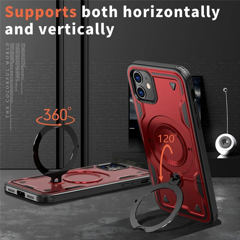 For iPhone 11 / XR Case Compatible with MagSafe Military Protection PC+TPU Kickstand Phone Cover - Red