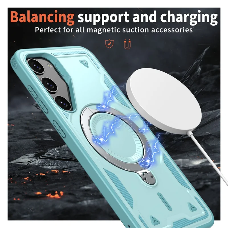 For Samsung Galaxy S23+ Case Compatible with MagSafe Military Protection PC+TPU Kickstand Phone Cover - Baby Blue