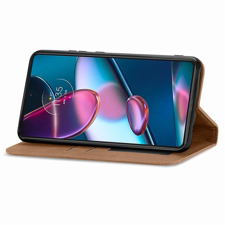 Für Motorola Edge 30 Pro (Motorola Edge+(2022)) Hauttouch Retro Leder Hülle Magnetverschluss Kartenhalter Telefonständer Cover - Braun