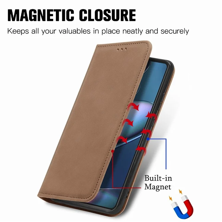 Für Motorola Edge 30 Pro (Motorola Edge+(2022)) Hauttouch Retro Leder Hülle Magnetverschluss Kartenhalter Telefonständer Cover - Braun
