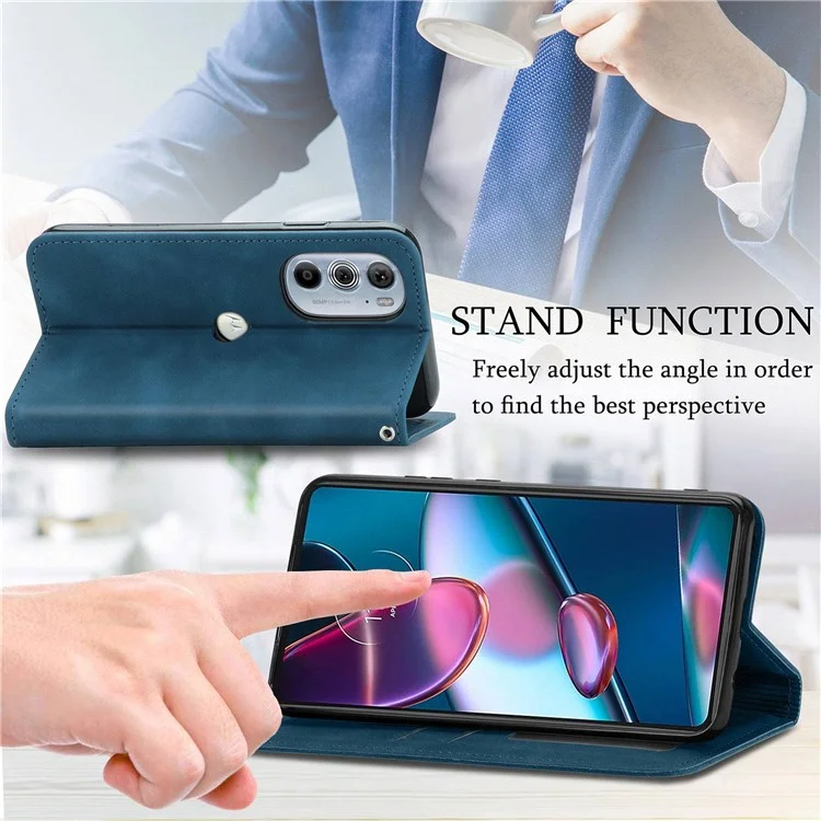 Für Motorola Edge 30 Pro (Motorola Edge+(2022)) Hauttouch Retro Leder Hülle Magnetverschluss Kartenhalter Telefonständer Cover - Braun