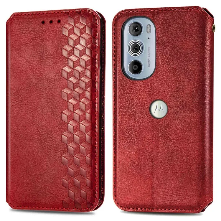 Para Motorola Edge 30 Pro (Motorola Edge+(2022)) Rhombus Imprimindo a Capa de Couro PU PU - Vermelho