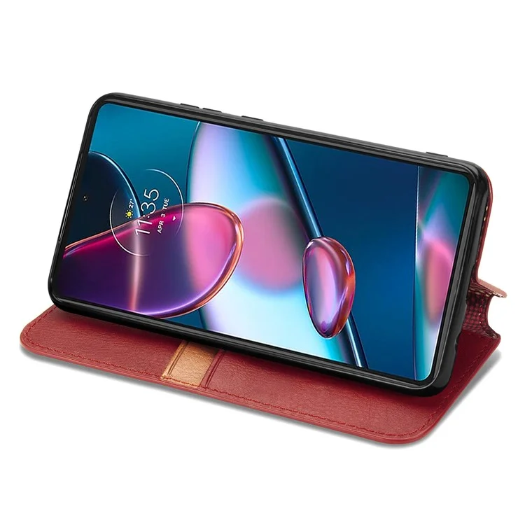 Para Motorola Edge 30 Pro (Motorola Edge+(2022)) Rhombus Imprimindo a Capa de Couro PU PU - Vermelho