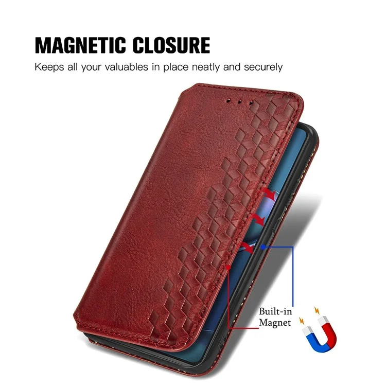 Para Motorola Edge 30 Pro (Motorola Edge+(2022)) Rhombus Imprimindo a Capa de Couro PU PU - Vermelho