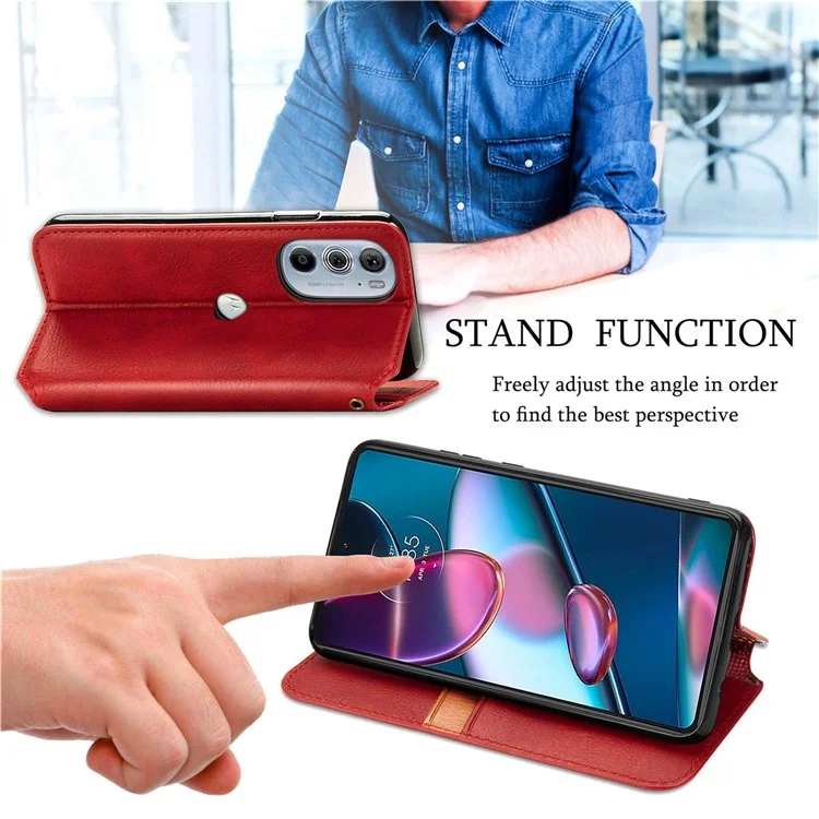 Para Motorola Edge 30 Pro (Motorola Edge+(2022)) Rhombus Imprimindo a Capa de Couro PU PU - Vermelho