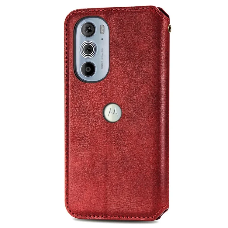 Para Motorola Edge 30 Pro (Motorola Edge+(2022)) Rhombus Imprimindo a Capa de Couro PU PU - Vermelho