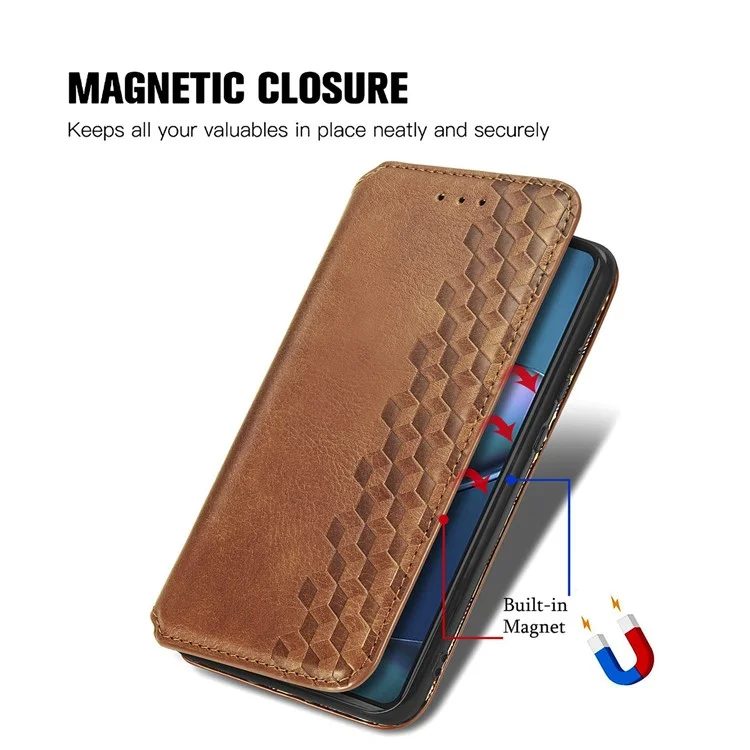 Para Motorola Edge 30 Pro (Motorola Edge+(2022)) Impresión de Rombos Case de Cuero PU Magnético Autorocsorbido de la Billetera Tape de la Billetera - Marrón