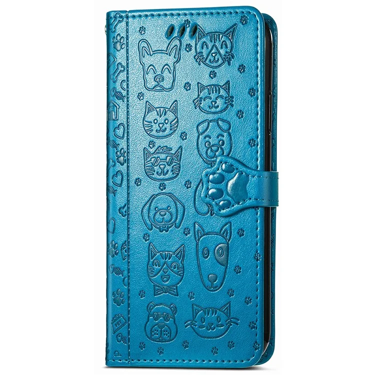 For Google Pixel 10 Pro / Pixel 10 / Pixel 9 Pro / Pixel 9 Case Leather Wallet Flip Phone Cover Cute Cat Dog Pattern - Blue