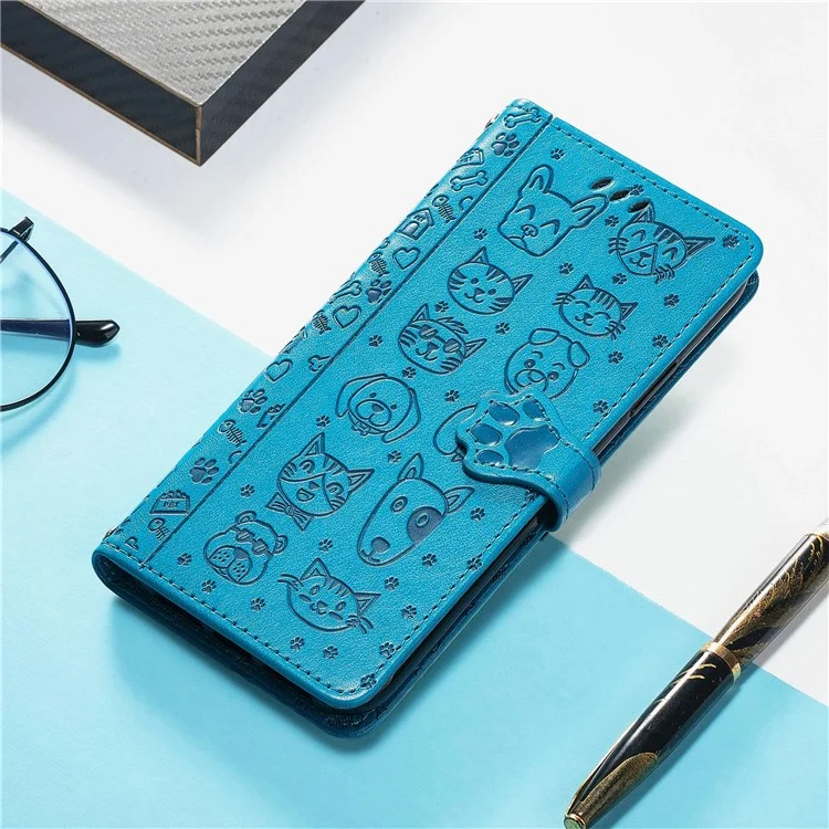 For Google Pixel 10 Pro / Pixel 10 / Pixel 9 Pro / Pixel 9 Case Leather Wallet Flip Phone Cover Cute Cat Dog Pattern - Blue