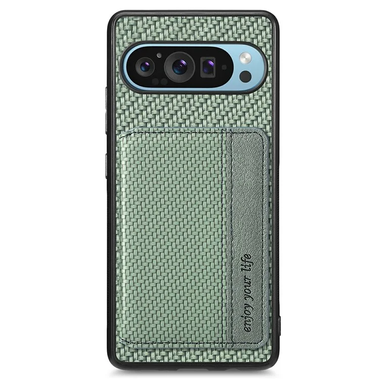 Pour Google Pixel 9 / Pixel 9 Pro Case RFID Blocking Carte Solder en Fibre de Carbone en Cuir + pc + Couverture de Téléphone Tpu - Vert