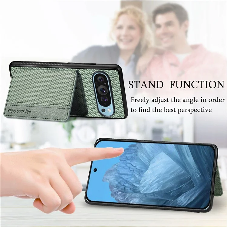 Pour Google Pixel 9 / Pixel 9 Pro Case RFID Blocking Carte Solder en Fibre de Carbone en Cuir + pc + Couverture de Téléphone Tpu - Vert
