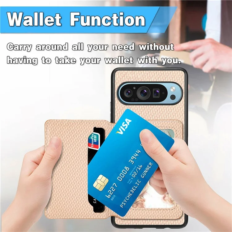 Pour Google Pixel 9 / Pixel 9 Pro Case RFID Blocking Carte Solder en Fibre de Carbone en Cuir + pc + Couverture de Téléphone Tpu - Vert