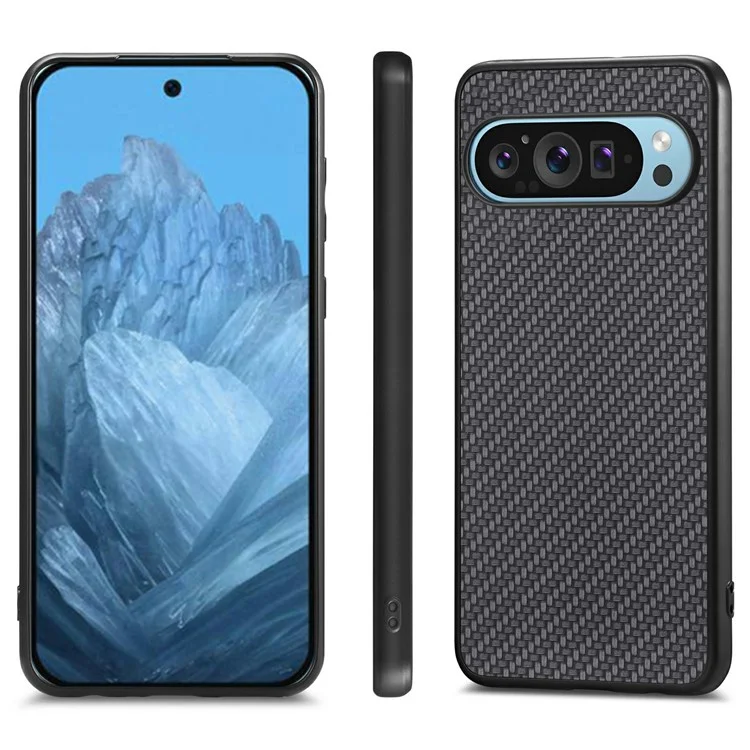 Pour Google Pixel 9 / Pixel 9 Pro Case Texture en Fibre de Carbone pu + pc + Tpu Téléphone Couverture - Noir