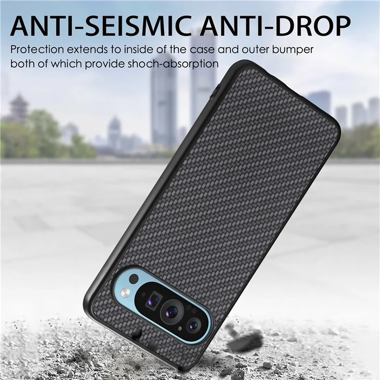 Pour Google Pixel 9 / Pixel 9 Pro Case Texture en Fibre de Carbone pu + pc + Tpu Téléphone Couverture - Noir