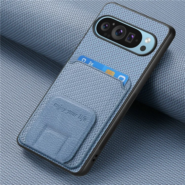 Para Google Pixel 9 / Pixel 9 Pro Case Case Tarner Fiber Textura de Fibra de Carbono Cubierta de Teléfono Con Recubrimiento de Cuero TPU - Azul