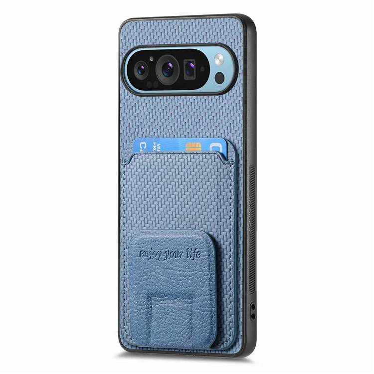 Para Google Pixel 9 / Pixel 9 Pro Case Case Tarner Fiber Textura de Fibra de Carbono Cubierta de Teléfono Con Recubrimiento de Cuero TPU - Azul