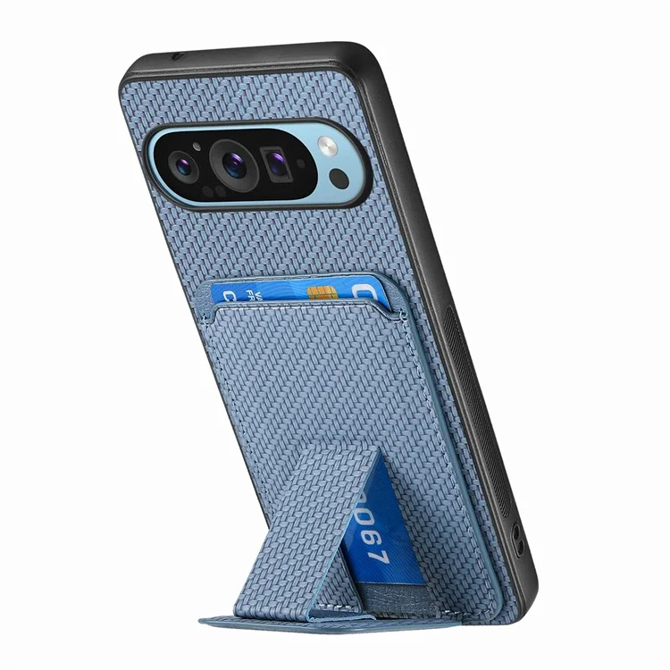 Para Google Pixel 9 / Pixel 9 Pro Case Case Tarner Fiber Textura de Fibra de Carbono Cubierta de Teléfono Con Recubrimiento de Cuero TPU - Azul