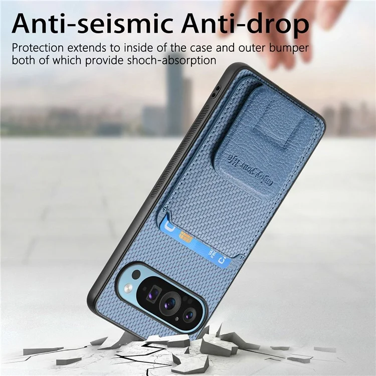 Para Google Pixel 9 / Pixel 9 Pro Case Case Tarner Fiber Textura de Fibra de Carbono Cubierta de Teléfono Con Recubrimiento de Cuero TPU - Azul
