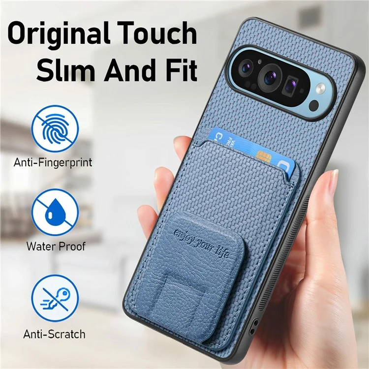 Para Google Pixel 9 / Pixel 9 Pro Case Case Tarner Fiber Textura de Fibra de Carbono Cubierta de Teléfono Con Recubrimiento de Cuero TPU - Azul