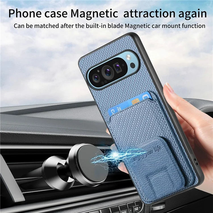 Para Google Pixel 9 / Pixel 9 Pro Case Case Tarner Fiber Textura de Fibra de Carbono Cubierta de Teléfono Con Recubrimiento de Cuero TPU - Azul