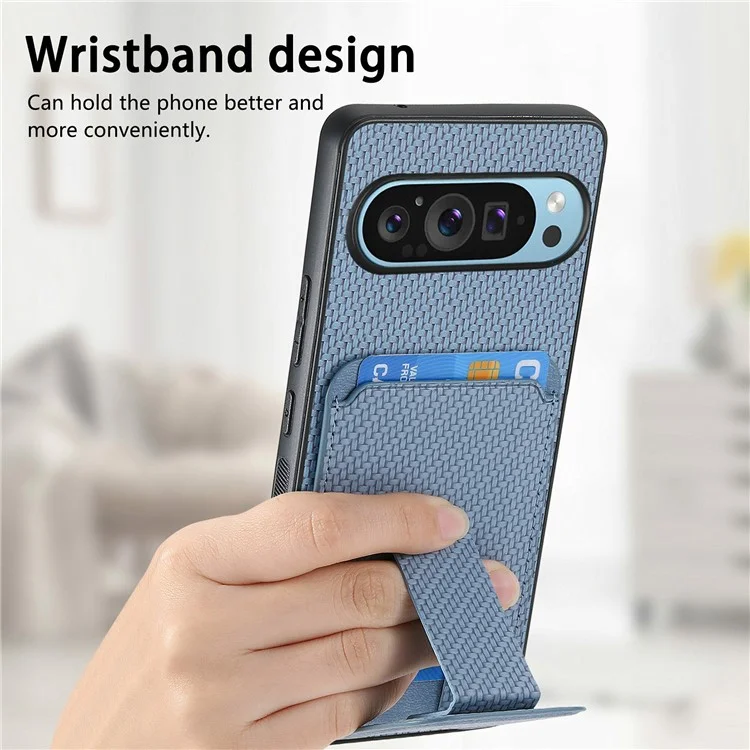 Para Google Pixel 9 / Pixel 9 Pro Case Case Tarner Fiber Textura de Fibra de Carbono Cubierta de Teléfono Con Recubrimiento de Cuero TPU - Azul