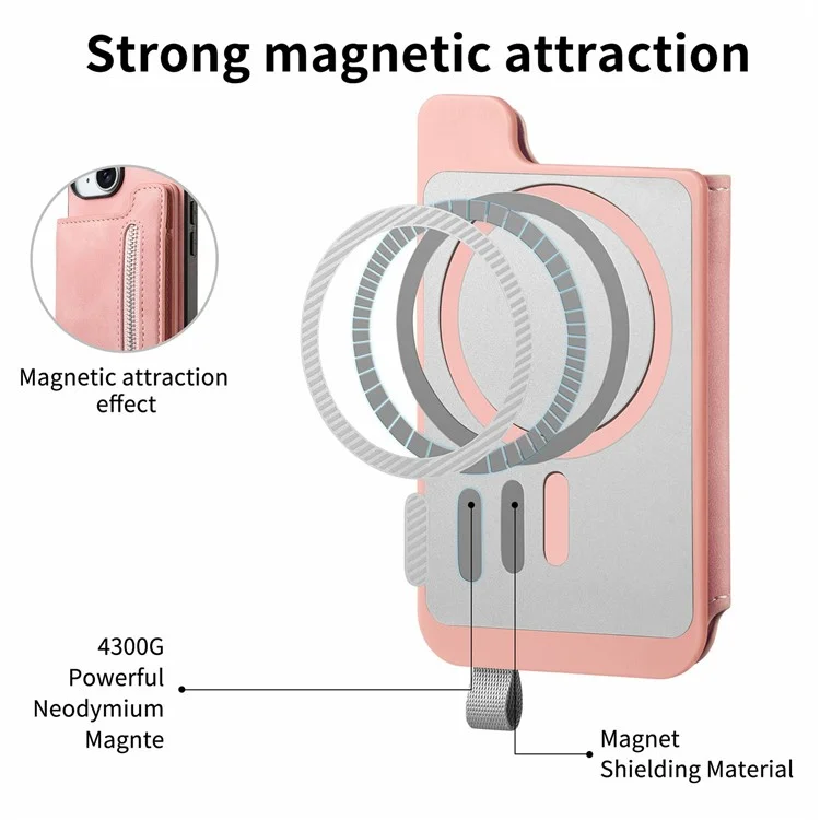 Para Google Pixel 9 / Pixel 9 Pro Case Magnetic Desallable Soporte de Tarjeta de Cremallera de Cuero+tpu Teléfono Cubierta - Rosa