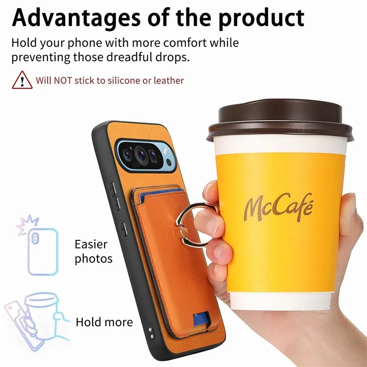 Per Google Pixel 9 / Pixel 9 Pro Magnetic Case in Pelle+borsa Per Carta Staccabile Per la Copertina Del Telefono Tpu - Arancia