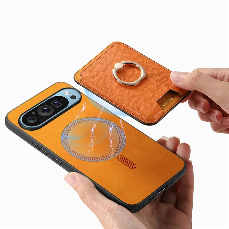Per Google Pixel 9 / Pixel 9 Pro Magnetic Case in Pelle+borsa Per Carta Staccabile Per la Copertina Del Telefono Tpu - Arancia
