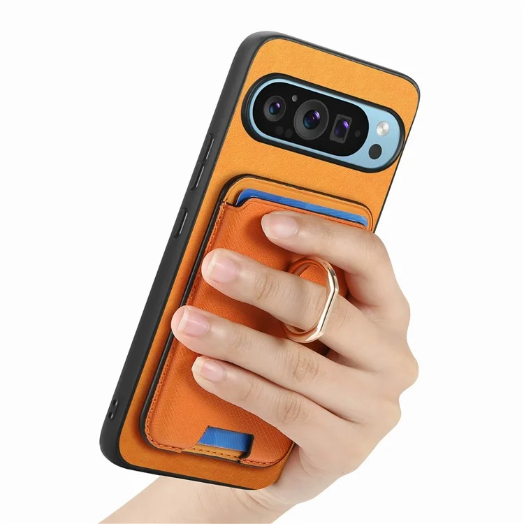 Per Google Pixel 9 / Pixel 9 Pro Magnetic Case in Pelle+borsa Per Carta Staccabile Per la Copertina Del Telefono Tpu - Arancia