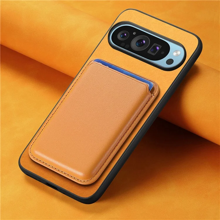 Para Google Pixel 9 / Pixel 9 Pro Case Bolsa Magnética Desmontable Leather+TPU Teléfono Cubierta - Amarillo