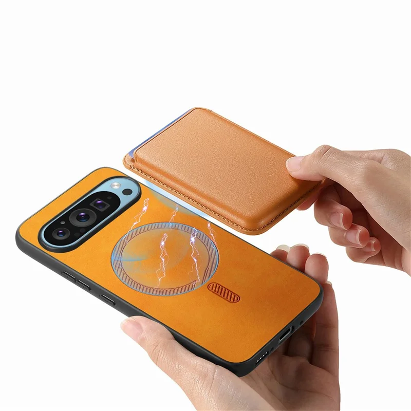 Para Google Pixel 9 / Pixel 9 Pro Case Bolsa Magnética Desmontable Leather+TPU Teléfono Cubierta - Amarillo